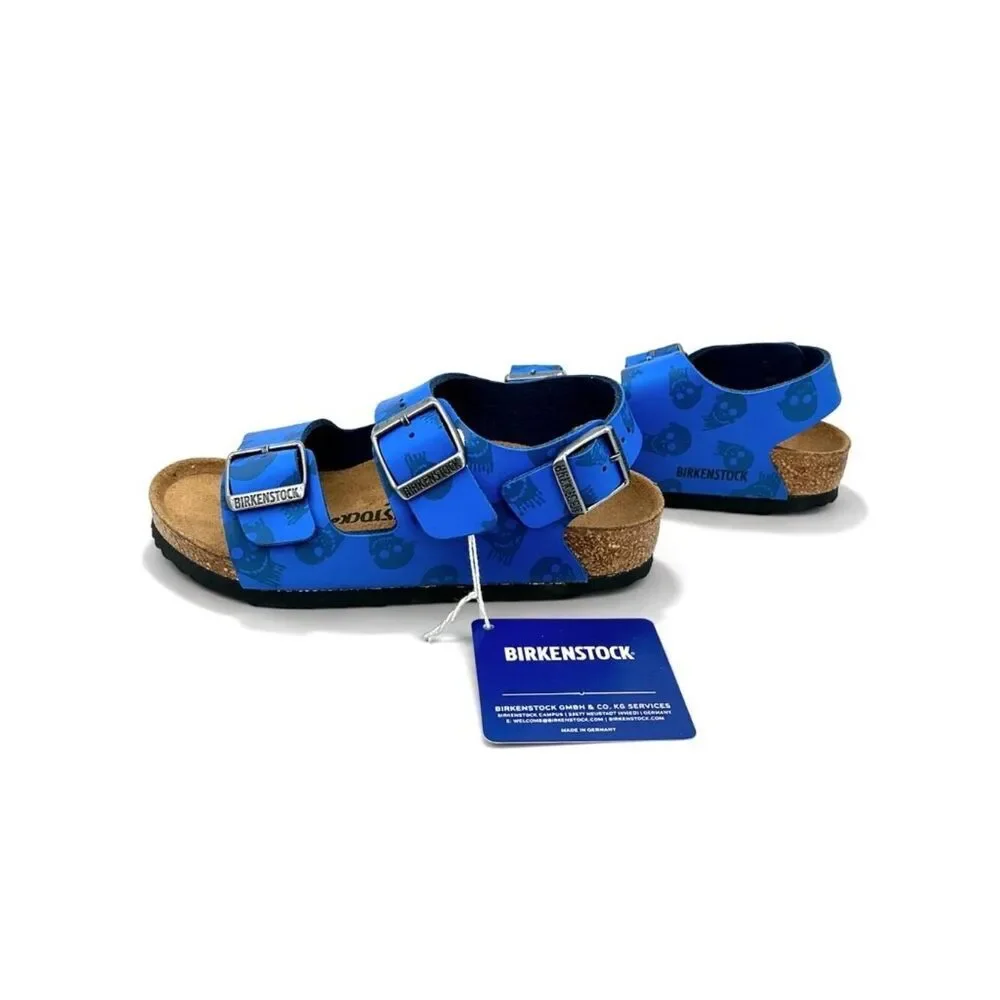 Birkenstock Milano Kids Sandals Size 28 EU 10-10.5 Royal Blue Skull Buckle